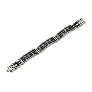  Stainless Steel Black Rubber Bracelet   8.25 Inch 