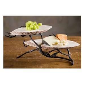 Wrought Iron Fruitwood 2 Tier Marble Server