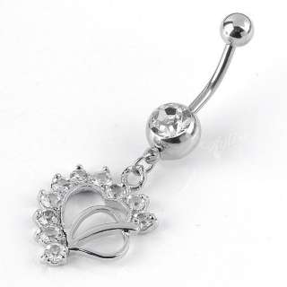 1PC 14ga Stainless Steel Dangle Heart Curved Barbell Belly Navel Ring 