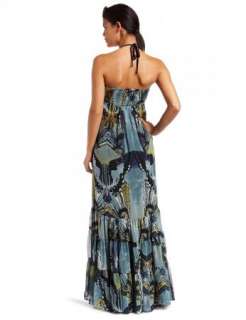   Jessica Simpson Tiered Chiffon Butterfly Print Halter Maxi Patio Dress