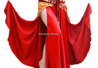 Red Satin Slit Full Circle Skirt Belly Dance 29 Color  