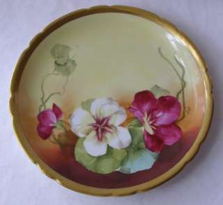   POUYAT LIMOGES FRANCE HAND PAINTED PANSIES PLATE SIGNED  