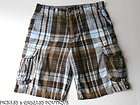 UNIONBAY Shorts 16 HUSKY Boys Plaid Cargo Brown Blue Surfer Skater 