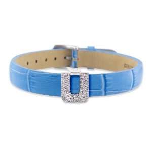  Diamond Clip On Initial letter U with Blue Leather 