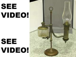 1870s Victorian Adjustable Kerosene Oil Student Lamp   etched glass 