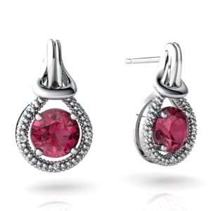   White Gold Round Genuine Pink Tourmaline Love Knot Earrings Jewelry