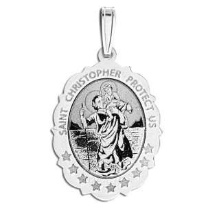  Saint Christopher Scallopped Oval Medal Jewelry