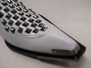 New White Mens Fiesso Leather Slipon with Metal Studs and Metal Tip 