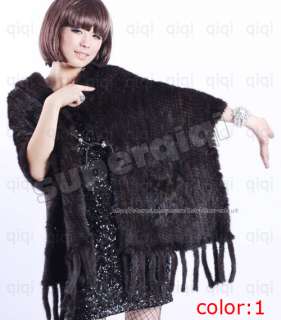   Genuine Knit Mink Fur Stole Cape Shawl Scarf Coat Womens New 3 Colors