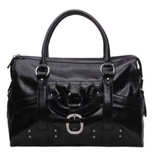  Alexandra Jordan Black Leather Luggage Style Tote 