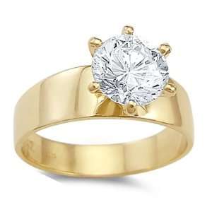 CZ Solitaire Engagement Ring 14k Yellow Gold Cubic Zirconia 2.00 Carat 