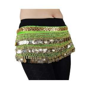   Gold Coins Belly Dance Wrap & Hip Scarf, Simple Classical Style  green