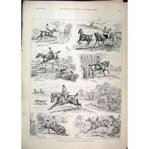   1892 Hunting Horses Coach Jumping Fence Hounds Print