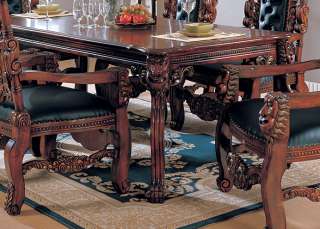 Antiqued Walnut Gothic 7 pc Dining Table Set  