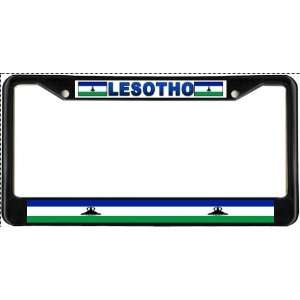  Lesotho Kingdom Flag Black License Plate Frame Metal 