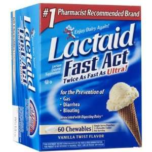 Lactaid Fast Act Chewable Tablets Vanilla Twist 60ct (Quantity of 3)