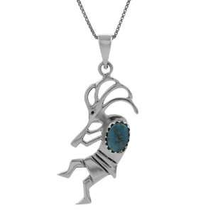  Sterling Silver Oval shaped Turquoise Kokopelli Necklace Jewelry