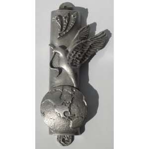  Pewter Mezuzah with Kosher Scroll   World Peace with Dove 