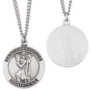    Sterling Silver Engraved St. Christopher Medal Pendant Jewelry