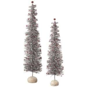  Set of 2 Silver with Holly Berry Christmas Tree Table Top 