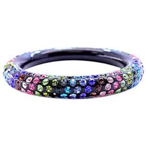Trendy Black Acrylic Bangle Bracelet with 5 Rows Multicolor Crystal 