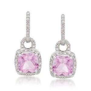   Pink Tourmaline Earrings, .10ct t.w. Diamonds In Silver Jewelry