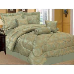   7pcs Queen Jacquard Comforter Bed in a Bag Set Sage