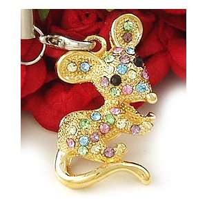  Gold tone Mouse Cell Phone Charm c591 