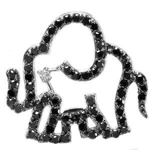 Sterling Silver Round Black and White Diamond Elephant Pendant Ladies 