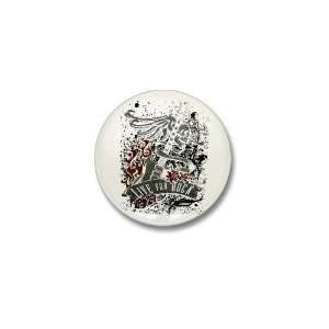  Mini Button Live For Rock Guitar Skull Roses and Flames 