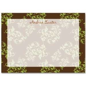   Pattern Brown & Lime Green Floral Flat Note Cards
