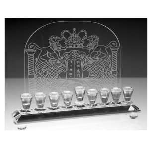 Crystal Standing Wall Menorah with Ten commandments Design for Candles 
