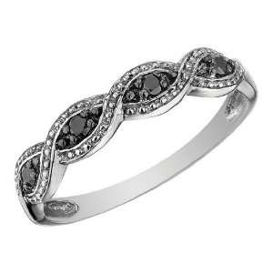  Infinity Black Diamond Ring in 10K White Gold, Size 8.5 
