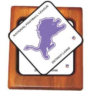 Detroit Lions Full Color Coaster Set with Alder Wood Holder  