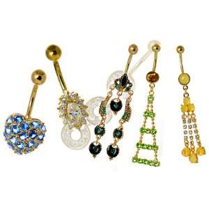 Wholesale 36 Pieces of Surgical Steel Gold PVD Jeweled Belly Button 