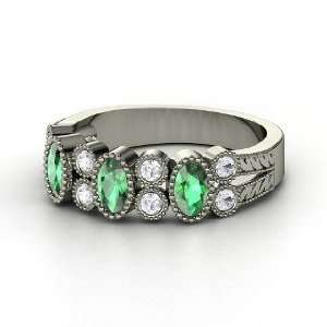  Hopscotch Band, Sterling Silver Ring with Emerald & White 