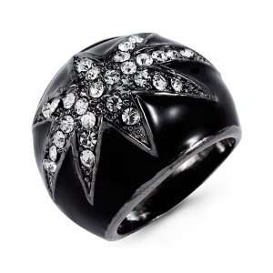  Womens Black White Color Crystal Star Fashion Ring Band Jewelry