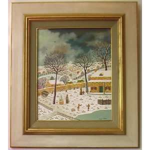 Farm In The Snow (Ferme Sous La Neige) By Alain Thomas, Oil Painting 