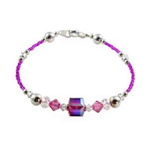  Fuchsia AB Cube Crystal Bracelet Jewelry