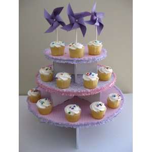  NEW Girly Girl Pink and Purple 3 Tiered Cupcake Stand w 