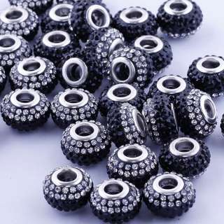 10X Black&White Line Crystal Big Hole Resin Beads Fit Charms European 