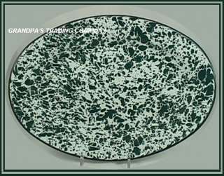 GREEN and WHITE Enamelware Oval Steak Plate Platter NEW  