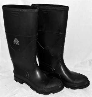 Bata Mens Tall Black Rubber Boots With Steel Shank Toes & Mid Soles Sz 