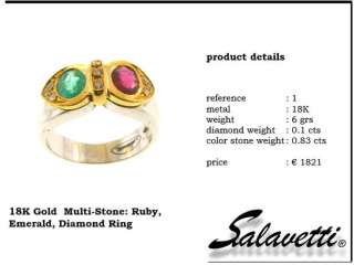 Salavetti Diamond Emerald Ruby 18k White Gold Ring  