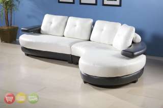 Modern Black White Leather Sectional Sofa Couch Chaise  