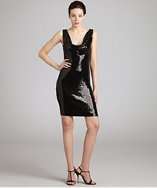 Nicole Miller black stretch sequins sleeveless cowl neck dress style 