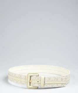 calvin klein ivory logo canvas leather stripe belt