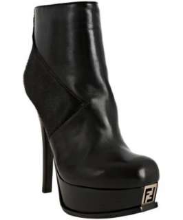 Fendi black leather and calf hair platform booties   