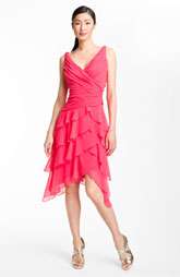 by Tadashi V Neck Tiered Ruffle Skirt Chiffon Dress $138.00