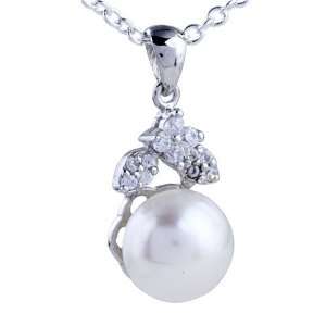  Sterling Silver Round Pearl In Bloom Set Pendant Necklace 